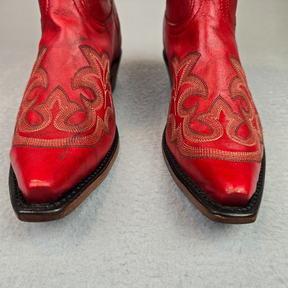 Boulet Red Leather Western Cowboy Boots Women Size 10 C Pointed Snip Toe